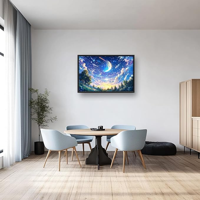 Framed Large Anime Sky Wall Art for Living Room, Oversized Fantasy Night Sky Forest Wall Decor Nature Canvas Painting Modern Artwork Home Decoration for Living Room Bedroom Office 36"x24"-PurrikoPets