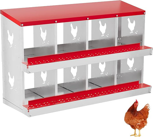 8 Hole Chicken Nesting Box with Roll Out Egg Tray, Rustproof & Ventilated Chicken Laying Boxes for Hens, Chickens, Ducks | Easy-Clean Poultry Coop Accessories-PurrikoPets