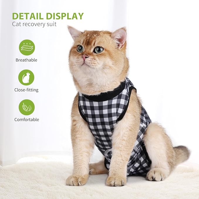 2 Packs Cat Surgery Recovery Suit Surgical Clothes Abdominal Wounds Anti-Licking Cat Bodysuit Onesie Substitute E-Collar& Cone-PurrikoPets
