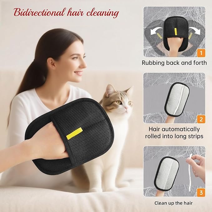 2Pcs Pet Hair Removal Gloves for Dogs and Cats, 2025 Upgraded Electrostatic Magic Hair Remover Glove,Reusable for Couch, Car Seat, Clothing, Carpet, Furniture & Bed Sheets(Black)-PurrikoPets