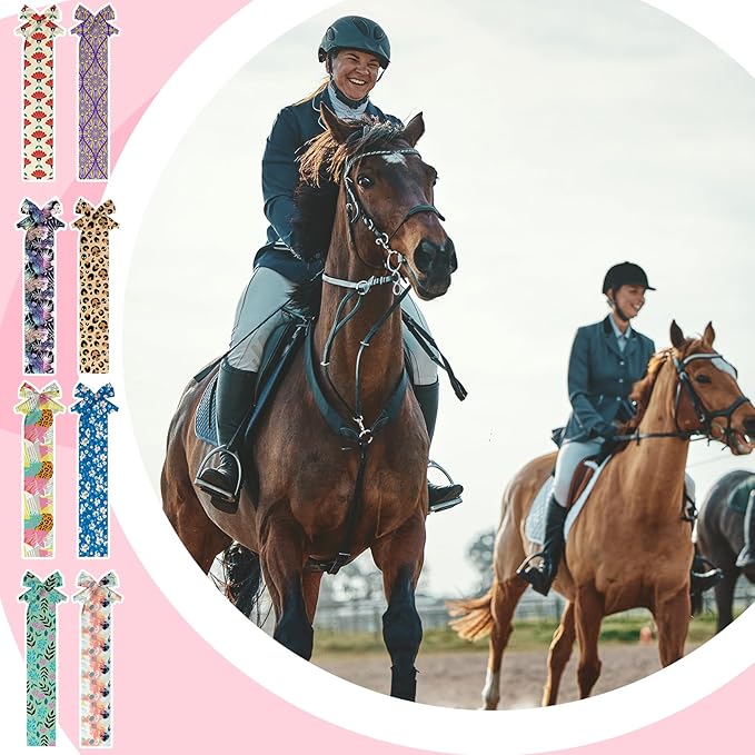 Eccliy 8 Pcs Horse Tail Bag Breathable Guard Stretchy 22" Slip on Horse Tail Wrap 2 Strand Closure Straps Grooming Supplies to Keep from Dirt Breakage Rubbing 8 Designs-PurrikoPets