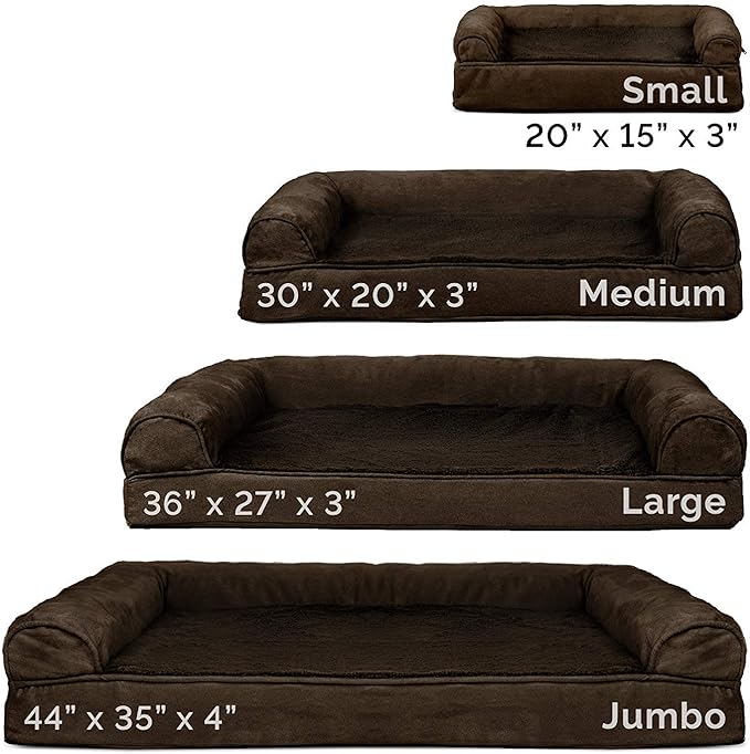 Furhaven Cooling Gel Dog Bed for Large/Medium Dogs w/ Removable Bolsters & Washable Cover, For Dogs Up to 55 lbs - Plush & Suede Sofa - Espresso, Large-PurrikoPets