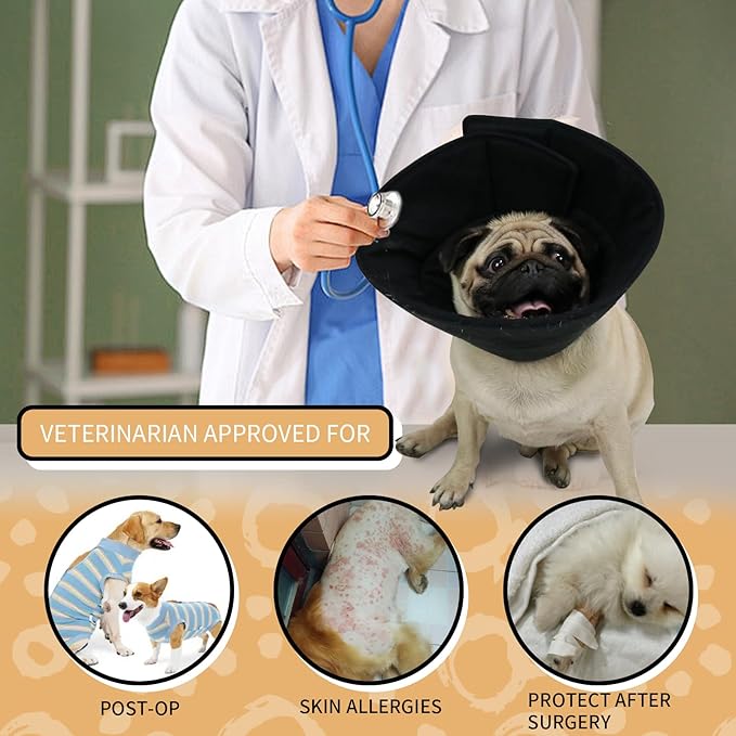 Adjustable Dog Cat Cone,Soft Recovery Cat Cone Collar,Dog Protective Collar for Cats,Puppy and Dogs,Black,Large-PurrikoPets