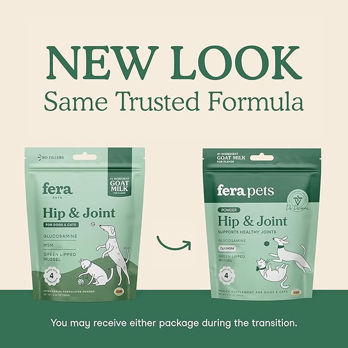 Fera Pets Goat Milk - Cat & Dog Hip and Joint Support with Glucosamine, MSM & Green Lipped Mussel - Supports Flexibility, Mobility & Bone Health - for Picky Eaters - 60 TSP-PurrikoPets