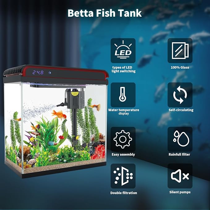 20 Gallon Fish Tank, Large Betta Tank with Glass Aquarium Starter Kits Self Cleaning with 3 Types of LED Lights and Filter Water Pump, Ultra Quiet Decoration Kids Room Gift Decor-PurrikoPets