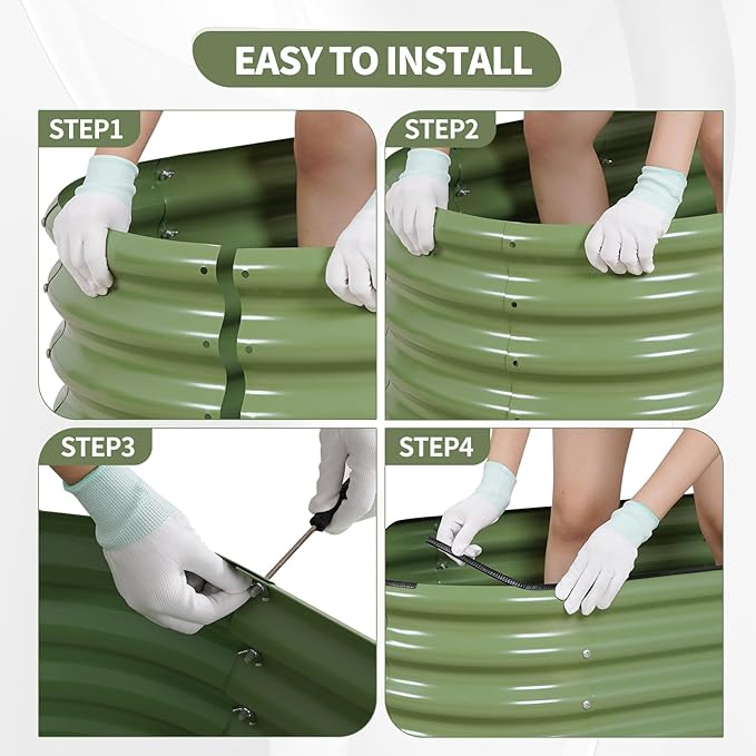 Galvanized Raised Garden Bed Outdoor- Raised Beds for Gardening| Metal Planter Box, Steel Raised Garden Bed Kit with Safety Edging and Gloves for Vegetables, Flower, Herbs (4x2x1FT, Green)-PurrikoPets