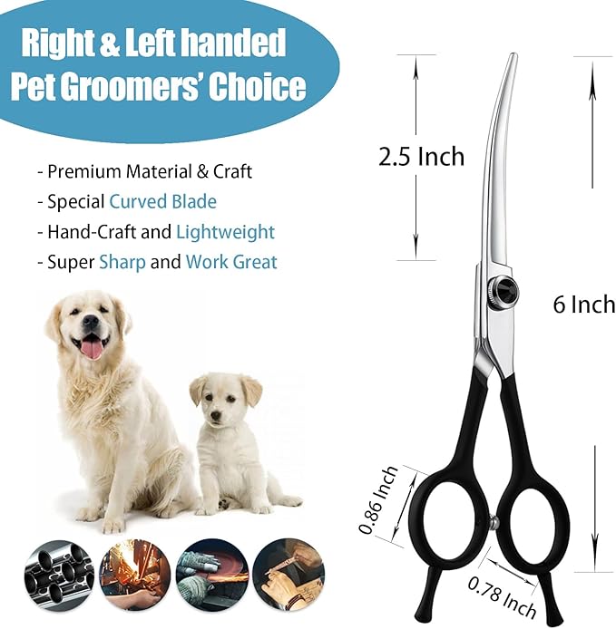 Dragon Creek 6" Upward Curved Dog Grooming Scissors Shears for Grooming Face and Paws Safety Shears Trimming Cutting Scissors for Dog Cat Pet Black-PurrikoPets