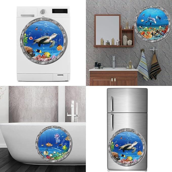 9PCS Ocean Animals World Under Sea Decor Sea Turtles Dolphins Fishes Sharks Coral Removable 3D Peel and Stick Vinyl Stickers-PurrikoPets