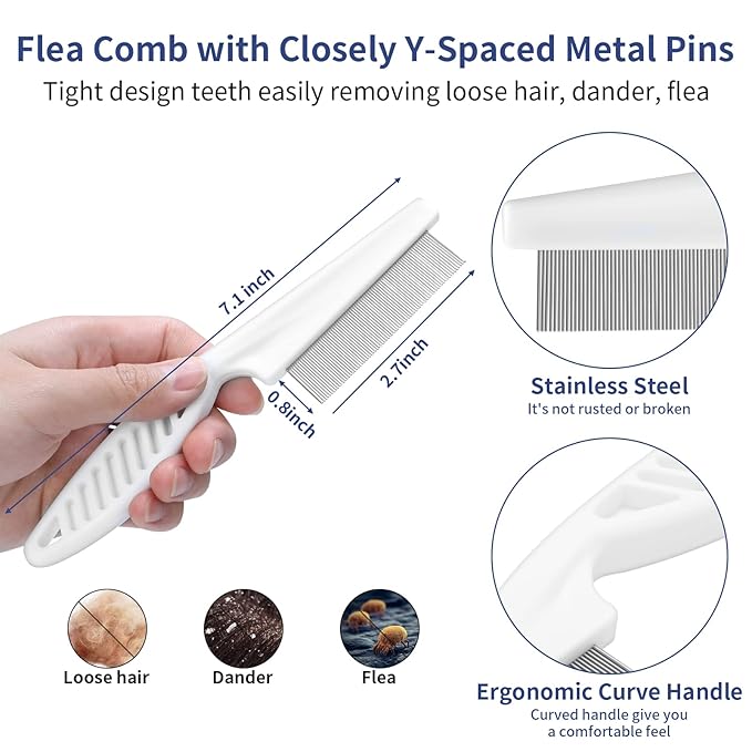 5 in 1 Dog Grooming Kit - Self-Cleaning Slicker Brush for Shedding Short Long Haired Dogs & Cats, Includes Pet Comb, Flea Comb, Bath Brush, Undercoat Rake - Complete Fur Care Set - Gray-PurrikoPets