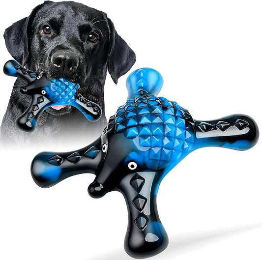 Dog Toys for Aggressive Chewers, Nylon Indestructible Toy for Medium Large Dogs, Hedgehog-Shaped Chew Toys with Bacon Flavor, Long Lasting, Dog Toys for Boredom, Blue-PurrikoPets