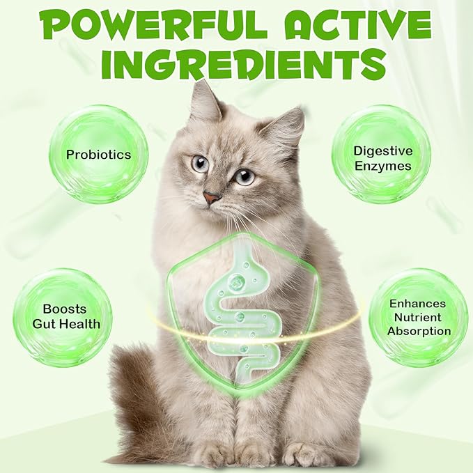 3 in 1 Probiotics for Cats, Cat Digestive Support,Daily Digestive Health Supplement with Multiple Strains of Bacteria Help with Diarrhea,Gas and Bloating, Cat Herbal Supplements- 60ml-PurrikoPets