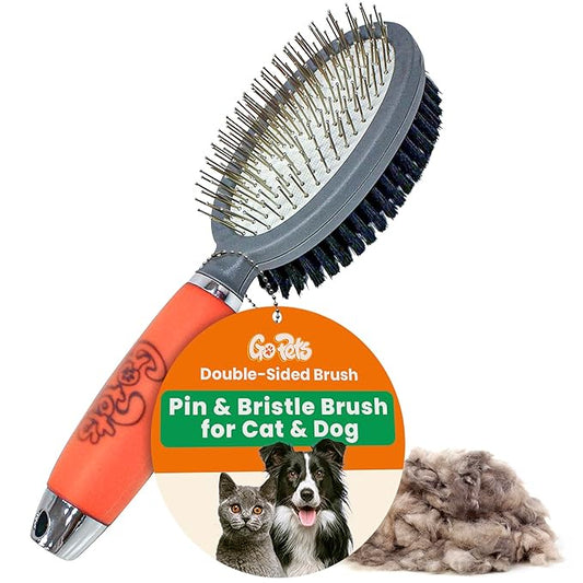 GoPets Double-Sided Pin & Bristle Brush, Dog & Cat Grooming Brush for Detangling, Shedding Control, Fur & Dirt Removal, Smooth & Efficient Pet Grooming for Healthy Coat, Comfortable Ergonomic Handle-PurrikoPets