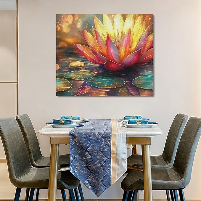 Framed Large Lotus Wall Art for Living Room, Oversized Lotus Flower Wall Decor Zen Golden Floral Canvas Painting Modern Artwork Home Decoration for Living Room Bedroom Office 60"x30"-PurrikoPets