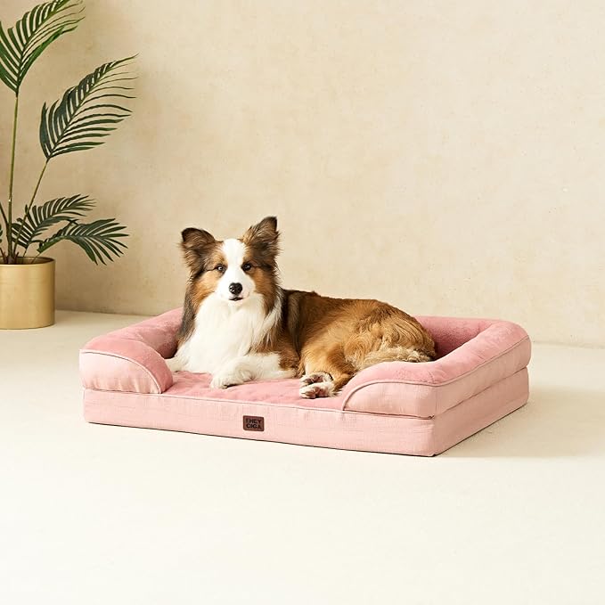 EHEYCIGA Orthopedic Dog Bed for Small Dogs, Waterproof Memory Foam Small Dog Beds with Sides, Non-Slip Bottom and Egg-Crate Foam Medium Pet Couch Bed with Washable Removable Cover, Dusty Pink-PurrikoPets