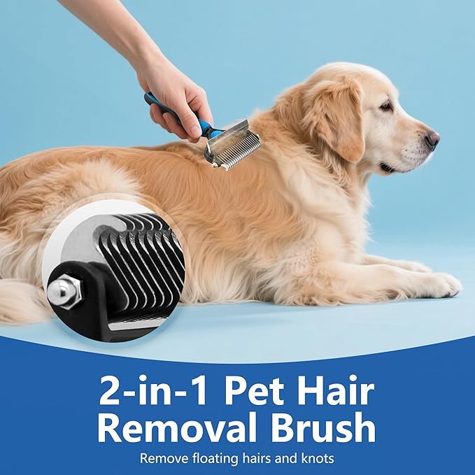 2-in-1 Shedding Brush and Detangling Comb Combo,Stripping Brush for Medium and Large Dogs, Dog and Cat Grooming Comb, 22 Stainless Steel Teeth Remove Tangled Hair, Pet Grooming Tools-large-PurrikoPets