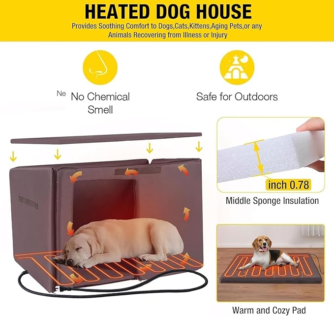 Aivituvin Dog House Outdoor Heated Dog Kennel with Insulated Liner & Heater for Winter Strong Iron Frame Large Dog Cage for Small & Medium Dogs,33.5"-PurrikoPets