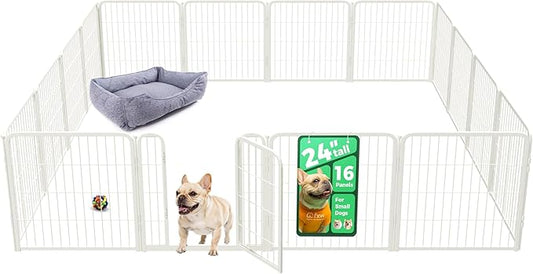 FXW Homeplus Unleashed Indoor Dog Playpen - Stress-Free and Safe Play, Heavy Duty 24 Inch 16 Wire Panels Dog Pen for Puppy and Small Dogs, White│Patented-PurrikoPets