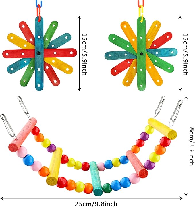 8 pcs Bird Toys for Parakeets with Colorful Ladder Hammock Bird Cage Accessories Bird Perch Stand Chewing Toys Hanging Bell Parrot-PurrikoPets