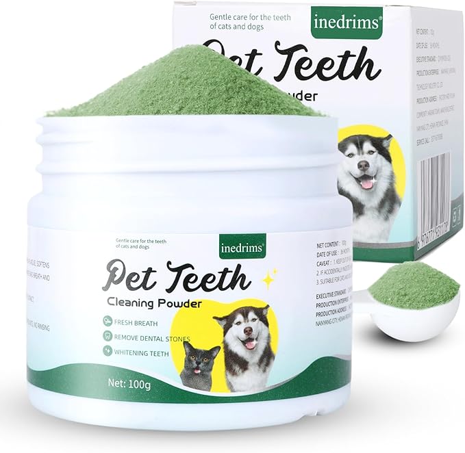 Dog Teeth Cleaning Powder, Dog Dental Powder and Cats Breath Freshener, Bad Breath & Tartar Remover for Pets, Suitable for Large, Medium & Small Canine(Green)-PurrikoPets