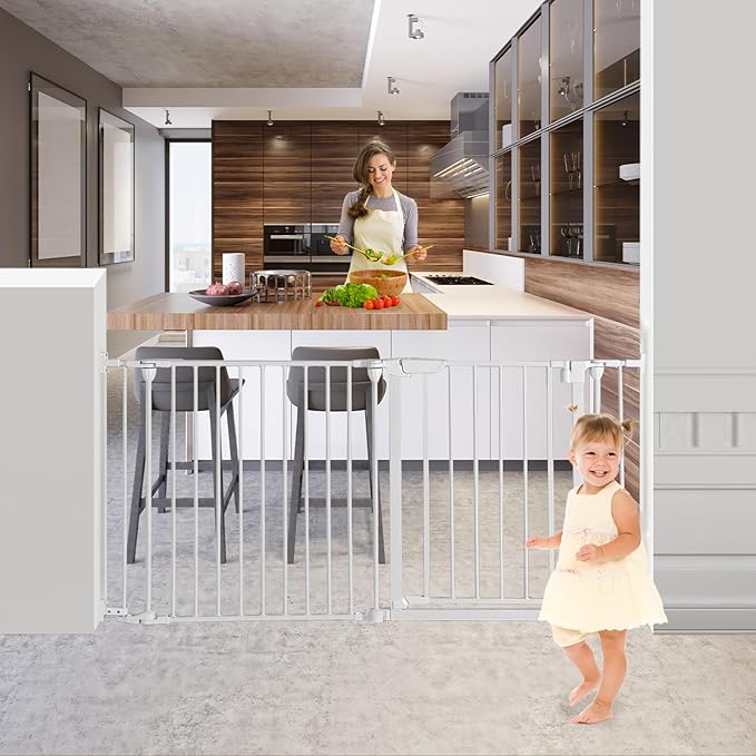 Extra Wide Baby Gate, 30" Tall 47" Wide Configurable Baby Gate Fireplace Safety Fence, Metal Pet Safety Playpen for Toddler/Pet/Dog Christmas Tree Fence (Whtie, 2-Panel)-PurrikoPets