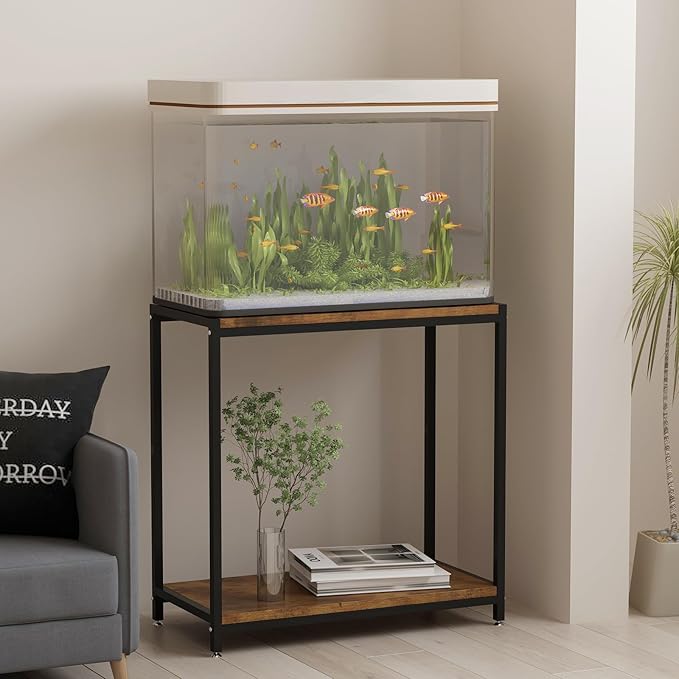 20 Gallon Metal Aquarium Stand with Shelves for Fish Tank Accessories Storage, Reptile Tank Turtle Terrariums Stand for Home Office (Black)-PurrikoPets