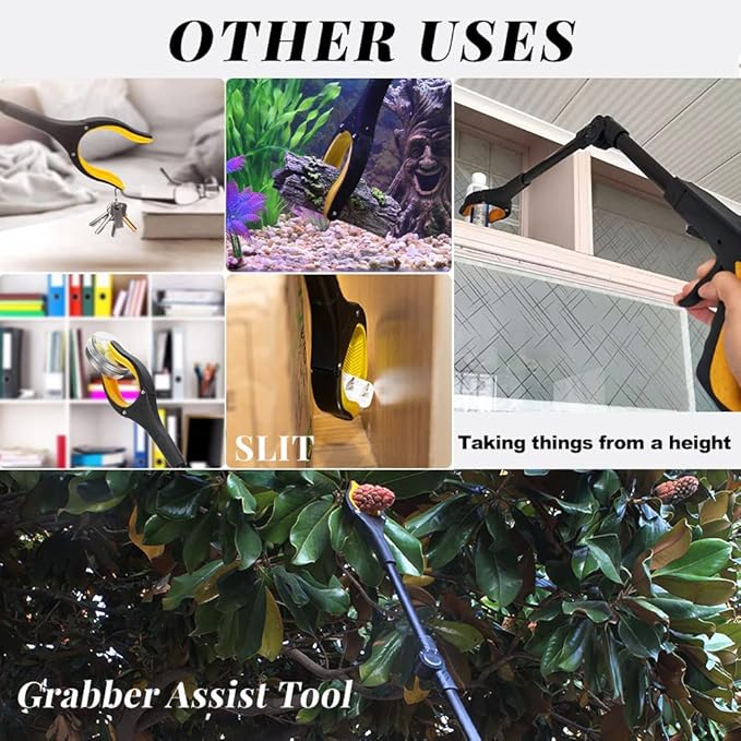 Fish Tank Accessories - 31" Aquarium Tweezers Grabber for Aquarium Landscaping Decoration Grab and Place Garbage Cleanup Foldable Gripper Multi-Function Mobility Aid Reaching Assist Tool(Yellow)-PurrikoPets