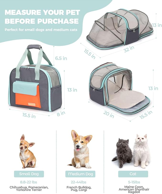 Expandable Pet Carrier Backpack, Cat Carrier Backpacks with Breathable Mesh for Cats Small Dogs Puppies Up to 25 Lbs Airline Approved Waterproof Travel Carrier with Safety Buckle for Hiking & Flights-PurrikoPets