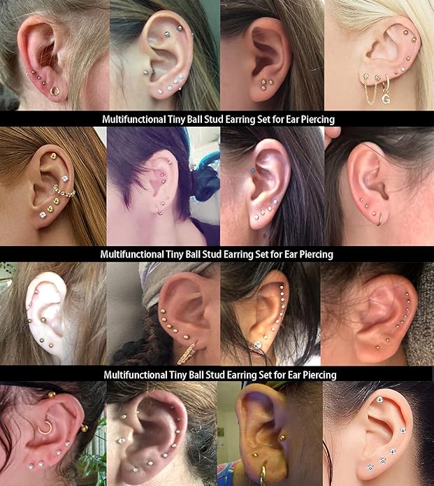 14K Gold Filled Polished Small CZ Pearl Ball Stud Earrings Set for Women Men 20G Surgical Steel Hypoallergenic Piercing Studs for Sensitive Ear, Pack of 6 Pairs