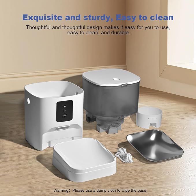 2.4G WiFi Automatic Cat Feeder, 4L Food Dispenser with 10s Voice Recorder, Pet Feeder up to 10 Meals per Day, Timed Cat Feeder with Dry Food Sealed Ring (White, 4L-WiFi)-PurrikoPets