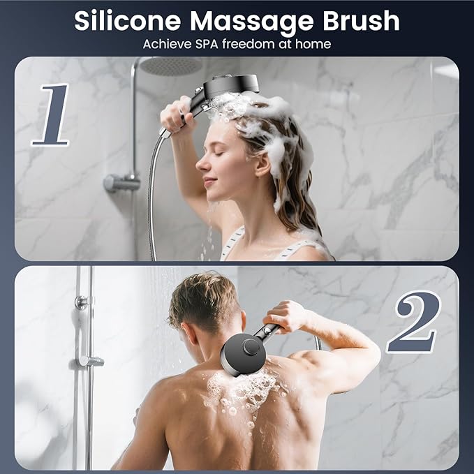 Filtered Shower Head with Handheld, High Pressure 4 Spray Mode Showerhead with Filters, Water Softener Filter Beads for Hard Water with ON/OFF Switch for Pets - Remove Chlorine (Gray)-PurrikoPets