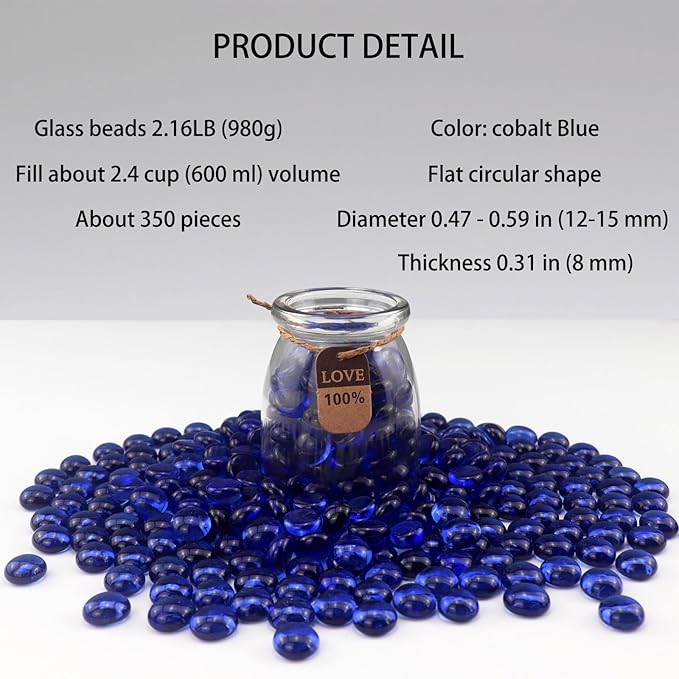 2.16LB Glass Beads Vase Filler Aquarium Gravel Decor Flat Glass Marbles Gems Pebbles Fish Tank Rocks Home Decorative Art Craft - Cobalt Blue-PurrikoPets