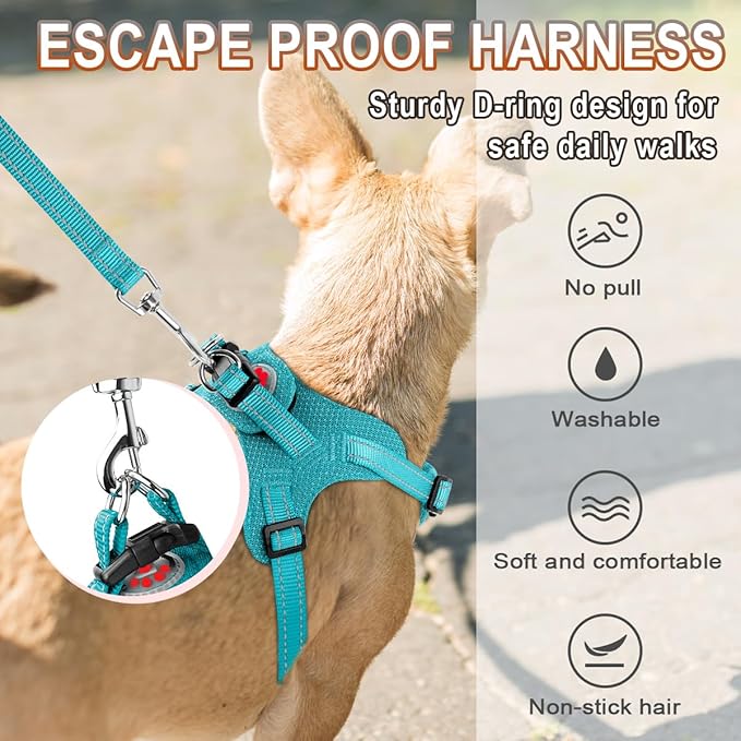Dog Harness Step in Dog Vest Harness, Reflective Adjustable Puppy No Pull Harness Breathable Soft for Small and Medium Dogs Cats, Ocean Blue, S-PurrikoPets
