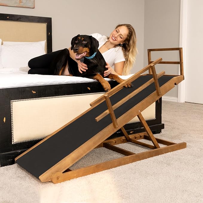 ABORON Folding Pet Ramp, 5-Level Adjustable Dog Ramp for Bed, Couch, SUV - High Traction Rubber Surface, Supports up to 200 lbs, 45.2" Long - Ideal for Small & Large Dogs & Cats,Brown Finish-PurrikoPets