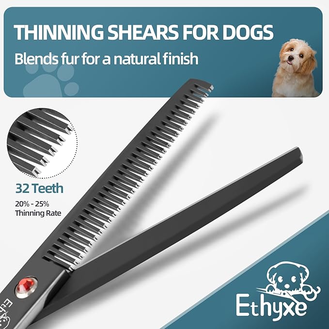 7.0" Professional Dog Grooming Scissors Kit – 3-Piece Set with Straight, Curved & Thinning Shears, Black Japanese Stainless Steel, Includes Grooming Comb for Dogs & Cats-PurrikoPets