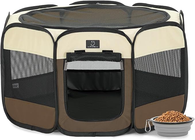 A 4 Pet PortablePet Playpen for Small Dogs, 27" Foldable Small Playpens for Puppy/Cat/Rabbit/Chick, Indoor Cat Playpen with Removable Zipper & Mesh Panel(11”W × 7.5”H)-PurrikoPets