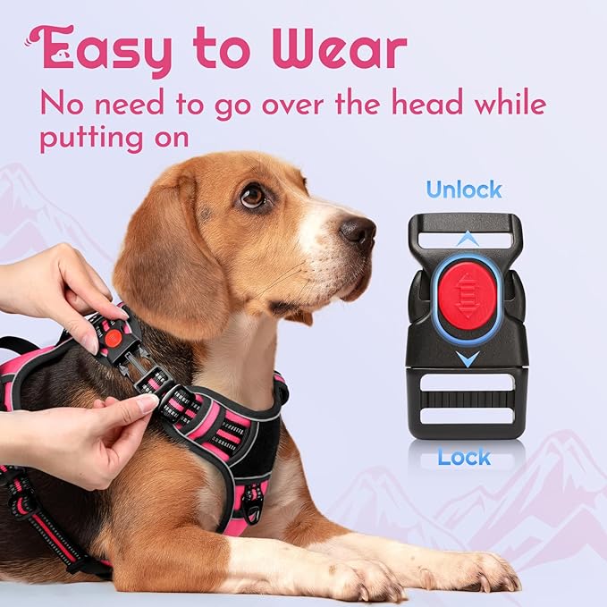 Eagloo Dog Harness Small Sized, Easy Wearing with 3 Buckles, Adjustable No Pull Pet Harness with 2 Rings for Walking, No Chock Reflective Soft Padded Vest with Control Handle, Pink & Black, S-PurrikoPets