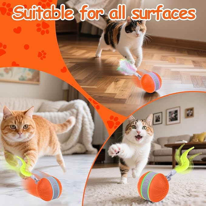 AIERSA Interactive Cat Toys for Indoor Adult Cats, Automatic Self-Play Cat Ball Toy for Kitten to Keep Them Busy, Electric Moving Chase Toy (Orange)-PurrikoPets