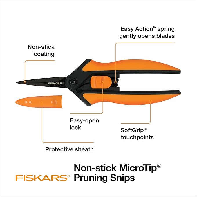 Fiskars 6" Pruning Scissors for Flowers, Buds, Weeds and Small Plants, Garden Snips with Resin Resistant Nonstick Stainless Steel Blades, Gardening Trimmers with Comfortable Handle-PurrikoPets
