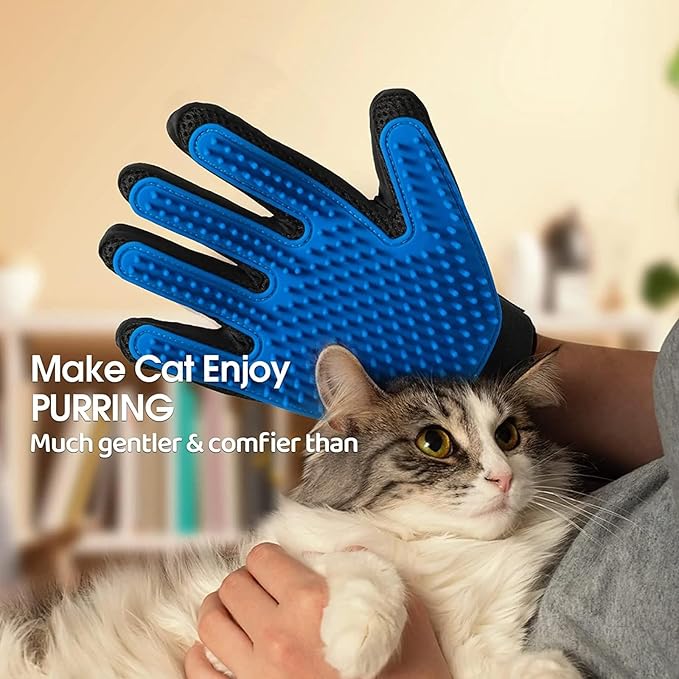 1 Pair [2-in-1] Pet Hair Removal Gloves - Five Finger Massage Design Pet Beauty Gloves, Suitable for pet dogs and cats to prevent hair tanglings(Dark blue)-PurrikoPets