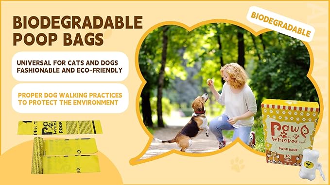 Dog Poop Bag, Biodegradable, Waste Bags with Dispensers, Guaranteed Leak Proof and Extra Thick, Certified Home Compostable, Plant-Based Dog Waste Bags, Eco-Friendly, 240 counts 16 rolls (Yellow, 16)-PurrikoPets
