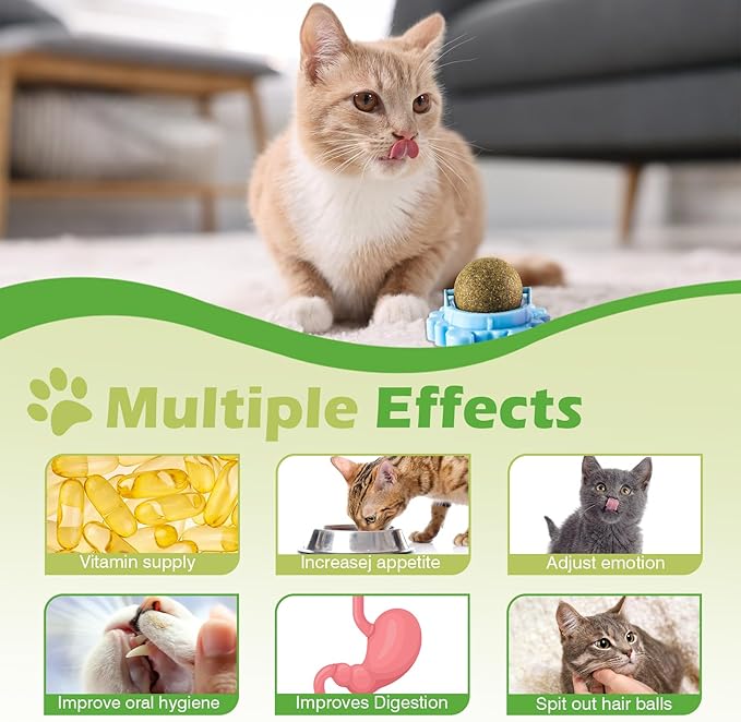 360° Catnip for Cats Wall Catnip Rollerball Licking Ball Cat Nips Mint Magic Cat Stick on Wall Crack Balls Lickable Play Chew Teeth Cleaning Pet Chew Indoor Outdoor-PurrikoPets