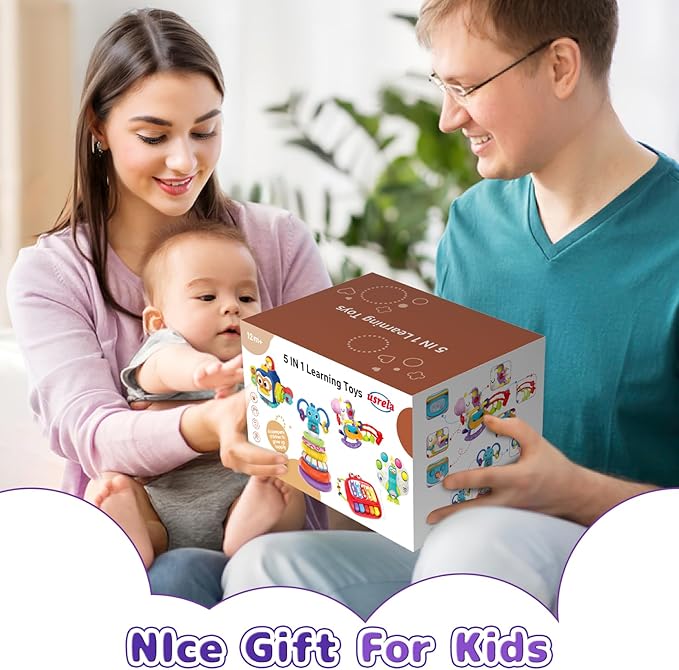 5 in 1 Baby Toy for 12 18 Month, Learning Toys for Babies 12-18 Months, Baby Busy Cube, Stacking&Sensory, Pull String&Piano Xylophone Toy, Birthday Gift for 12+ Month-PurrikoPets