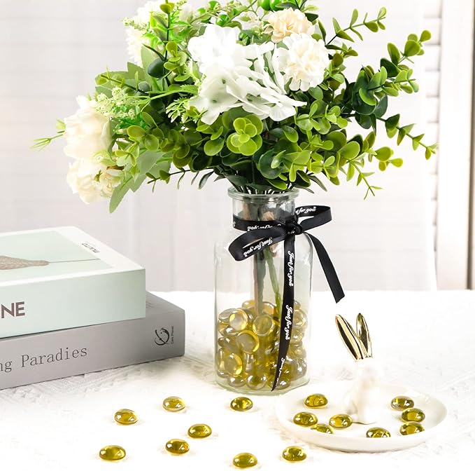 FUTUREPLUSX 1LB Yellow Glass Marbles, Flat Marbles Glass Beads Vase Fillers Decorative Rocks Gold Gemstones for Centerpieces Aquarium Table Scatter Home Decor-PurrikoPets