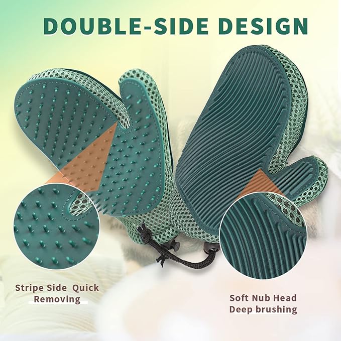 2 in 1 Pet Fur Glove & Cat Hair Remover Glove, Dog Grooming Glove Brush for Shedding, Massage, Efficient Pet Hair Remover Mitt for Uproot Cleaner Clothes, Couch, Carpet [Blue/Pair]-PurrikoPets