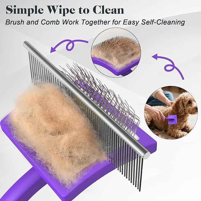 2PCS Slicker Brush for Dogs & Pet Comb,Professional Dog Grooming Brush (Goldendoodles,Poodles,Labradoodles) with Extra Long Pins to Effectively Remove Tangles, Knots and Mats (Purple)-PurrikoPets