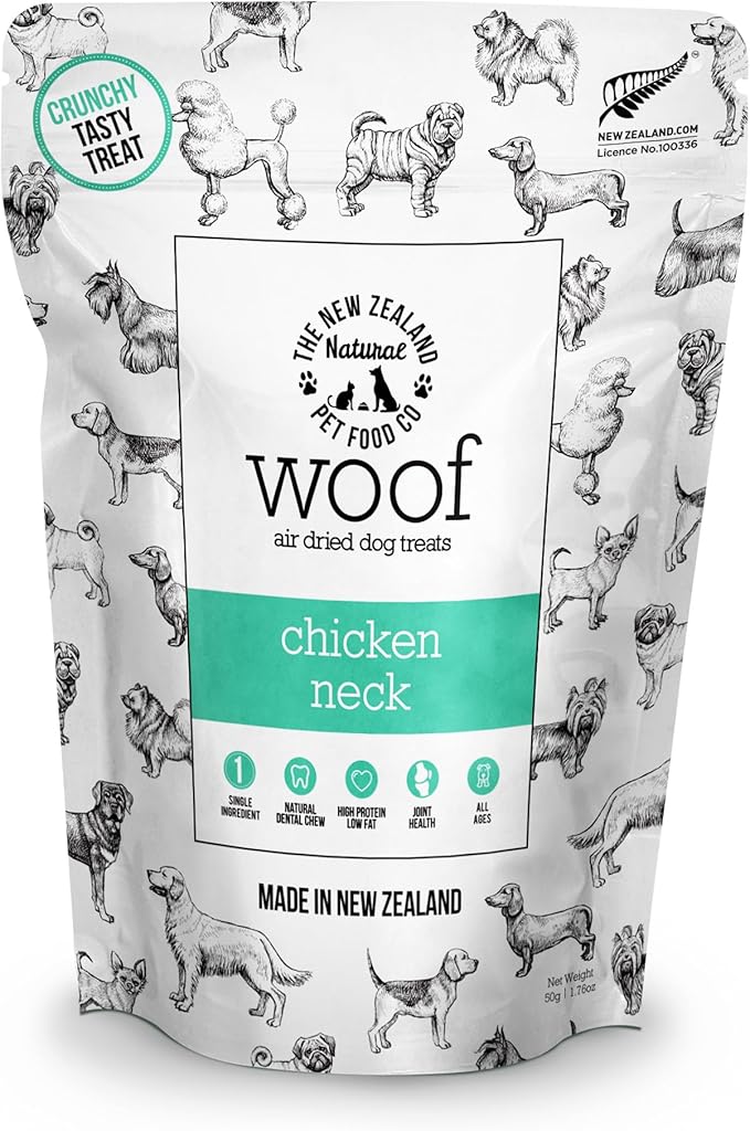 Air Dried WOOF Chicken Neck Treat - Mixer, or Topper - Air Dried, High Protein,Natural, Single Ingredient - 1.76oz-PurrikoPets
