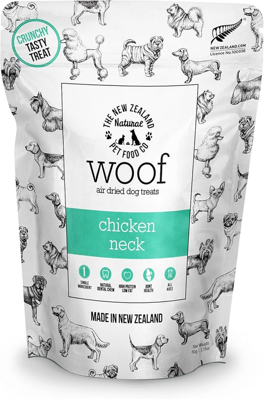 Air Dried WOOF Chicken Neck Treat - Mixer, or Topper - Air Dried, High Protein,Natural, Single Ingredient - 1.76oz-PurrikoPets