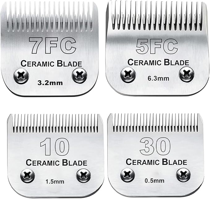 Dog Grooming Clipper Replacement Blades Compatible with Andis Pet Clipper/Oster A5/Wahl KM Series Dog Clipper,Ceramic Blade & Stainless Steel Blade(10+30+7FC+5FC)-PurrikoPets