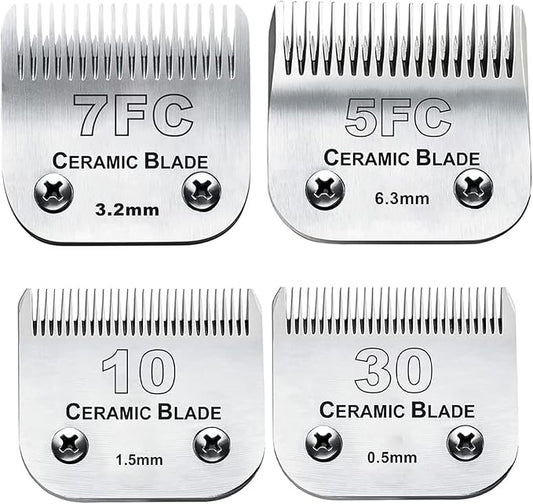 Dog Grooming Clipper Replacement Blades Compatible with Andis Pet Clipper/Oster A5/Wahl KM Series Dog Clipper,Ceramic Blade & Stainless Steel Blade(10+30+7FC+5FC)-PurrikoPets