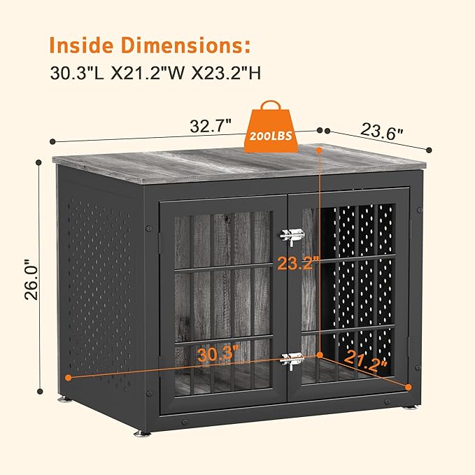 32" Heavy Duty Dog Crate Furniture for Small and Medium Dogs, Metal Kennel for High Anxiety Dogs, Chew Proof Pet Cage Indoor, Decorative Dog Kennel End Table-PurrikoPets